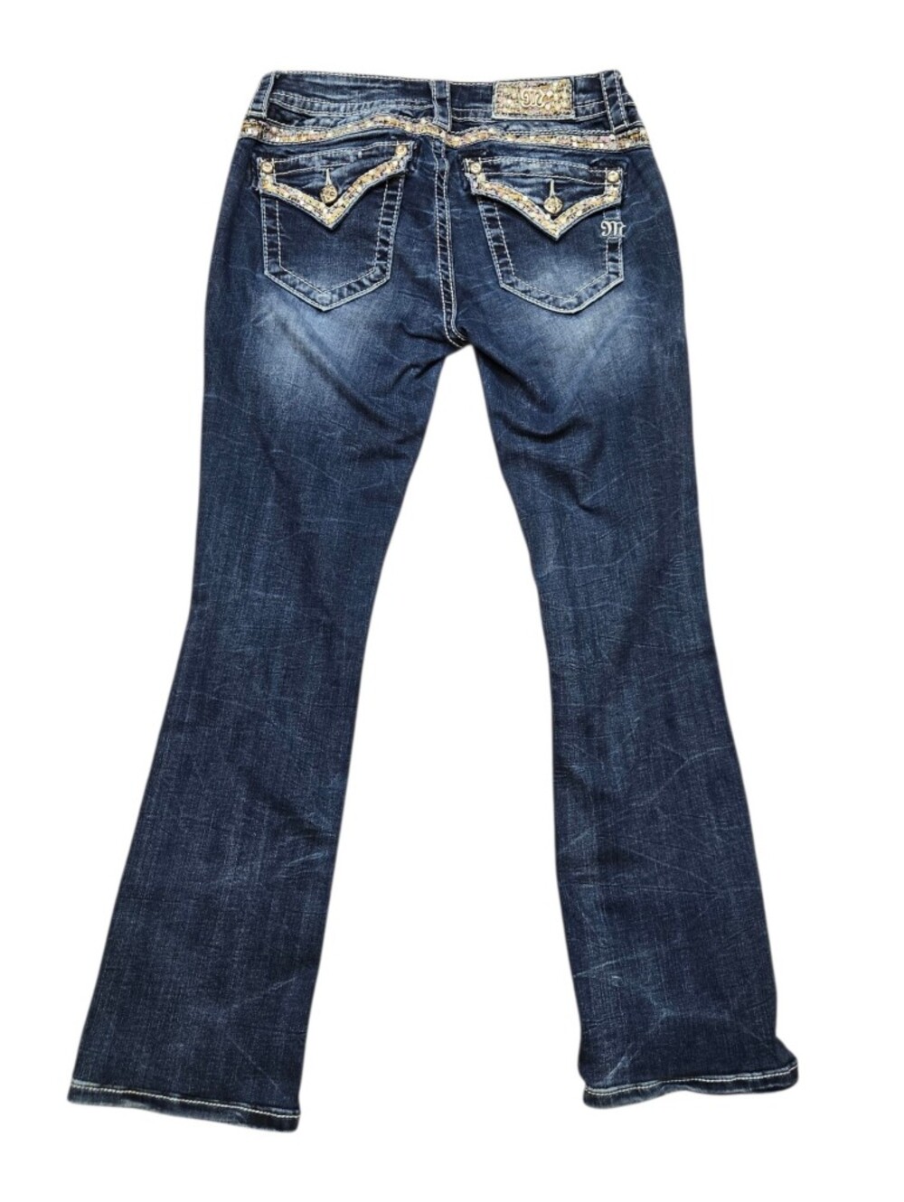Miss Me Signature Slim Boot Women's Embellished Flap Pocket Jeans Blue Size 27